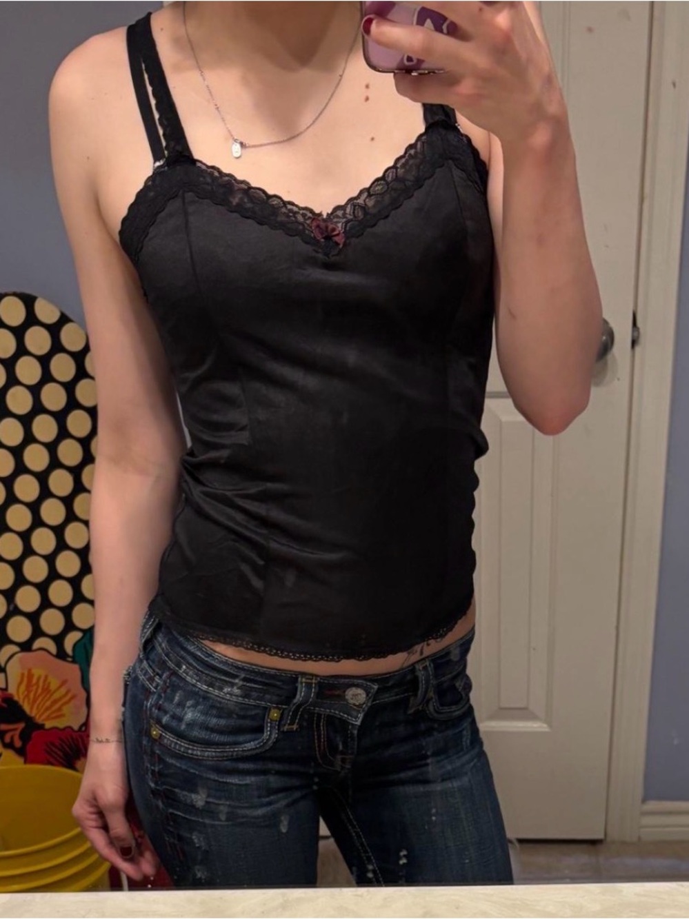 Black Lace-Trim Cami Tank Top for Women